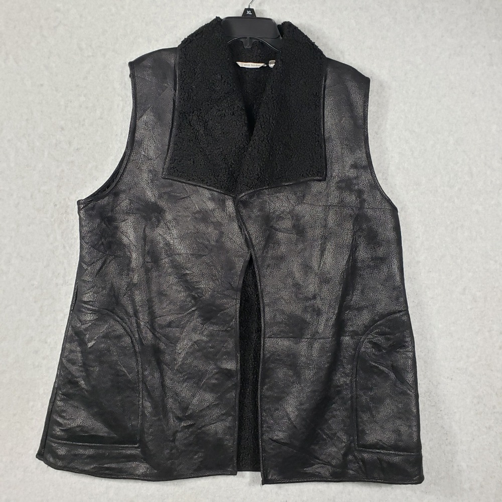 Erin London Black‎ Faux Leather Sherpa Lined Vest Women's XL Open Front